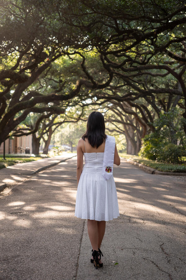 Stole over Shoulder Looking Straight Back 1